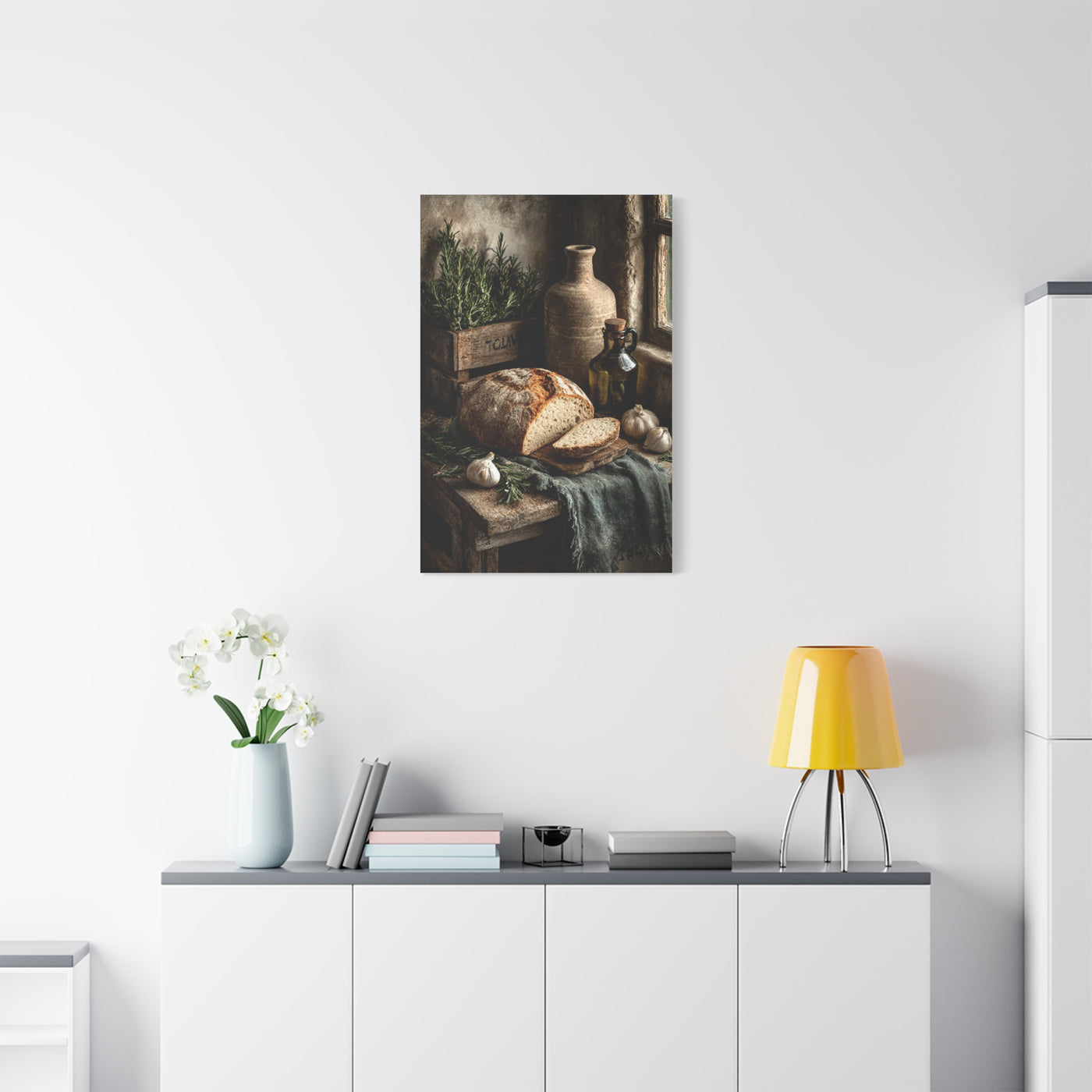 Rustic Bread and Olive Oil Still Life Wall Art & Canvas Print