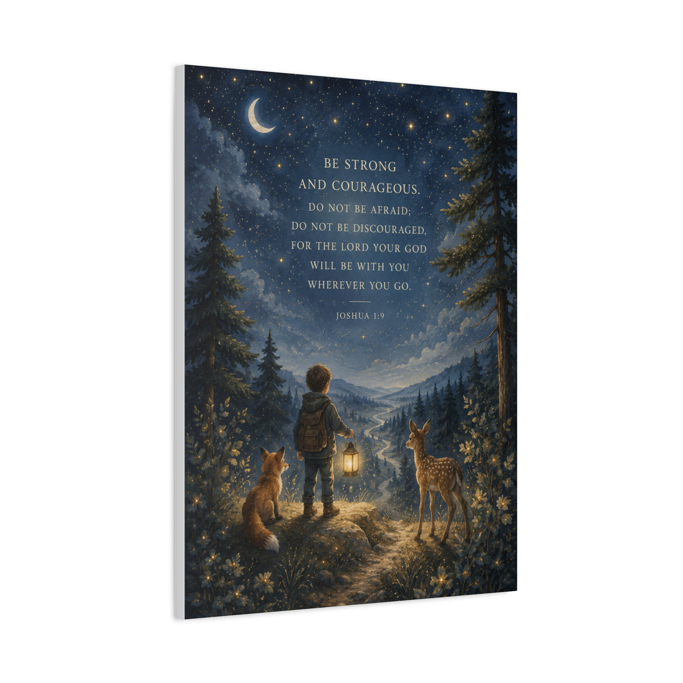 Joshua 1:9 Courage Night Path Scripture Wall Art & Canvas Print