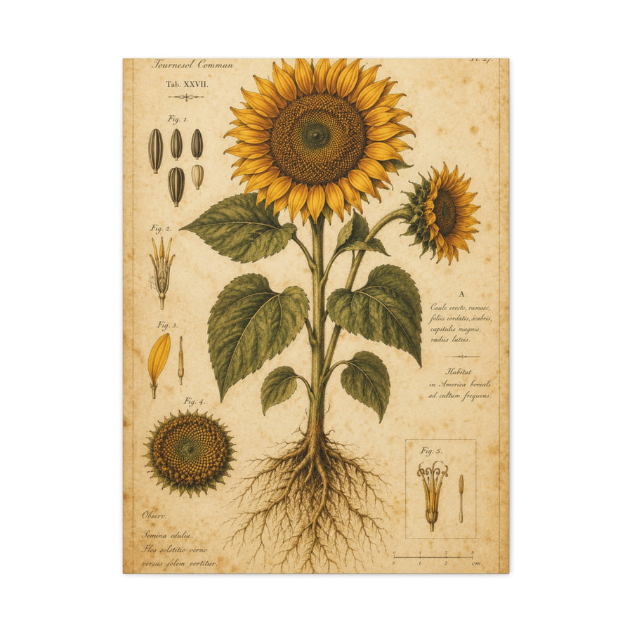Vintage Botanical Sunflower Study Wall Art & Canvas Print