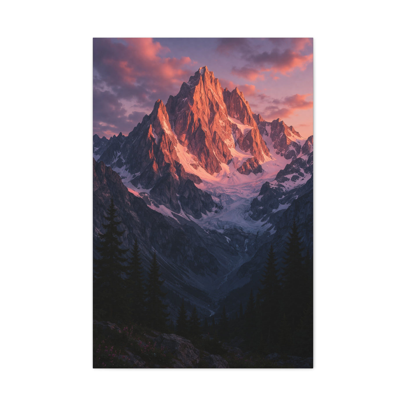 Rose Alpenglow Mountain Face Wall Art & Canvas Print