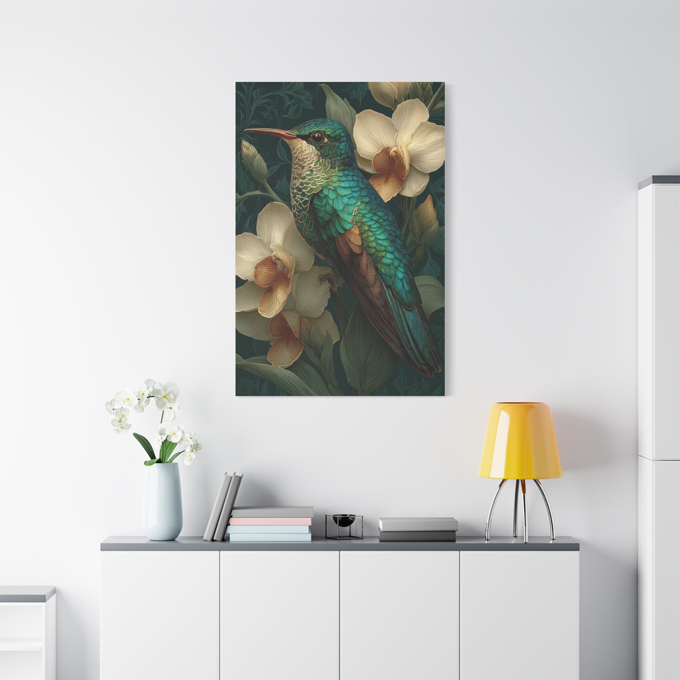 Emerald Hummingbird Botanical Portrait Wall Art & Canvas Print