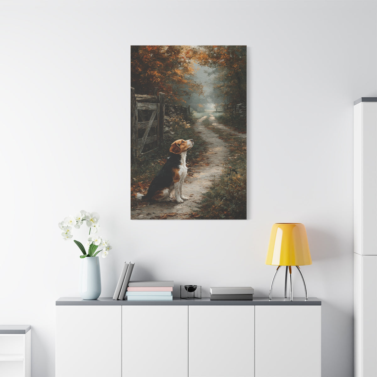 Beagle Autumn Country Lane Wall Art & Canvas Print