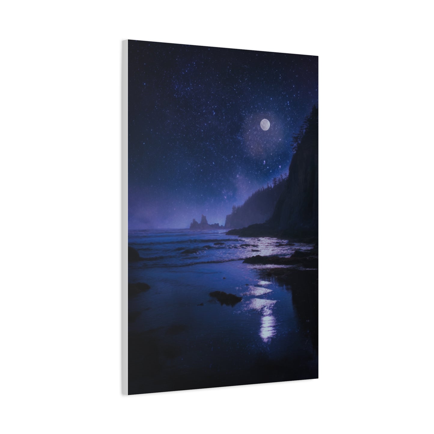 Moonlit Starry Coastline Wall Art & Canvas Print
