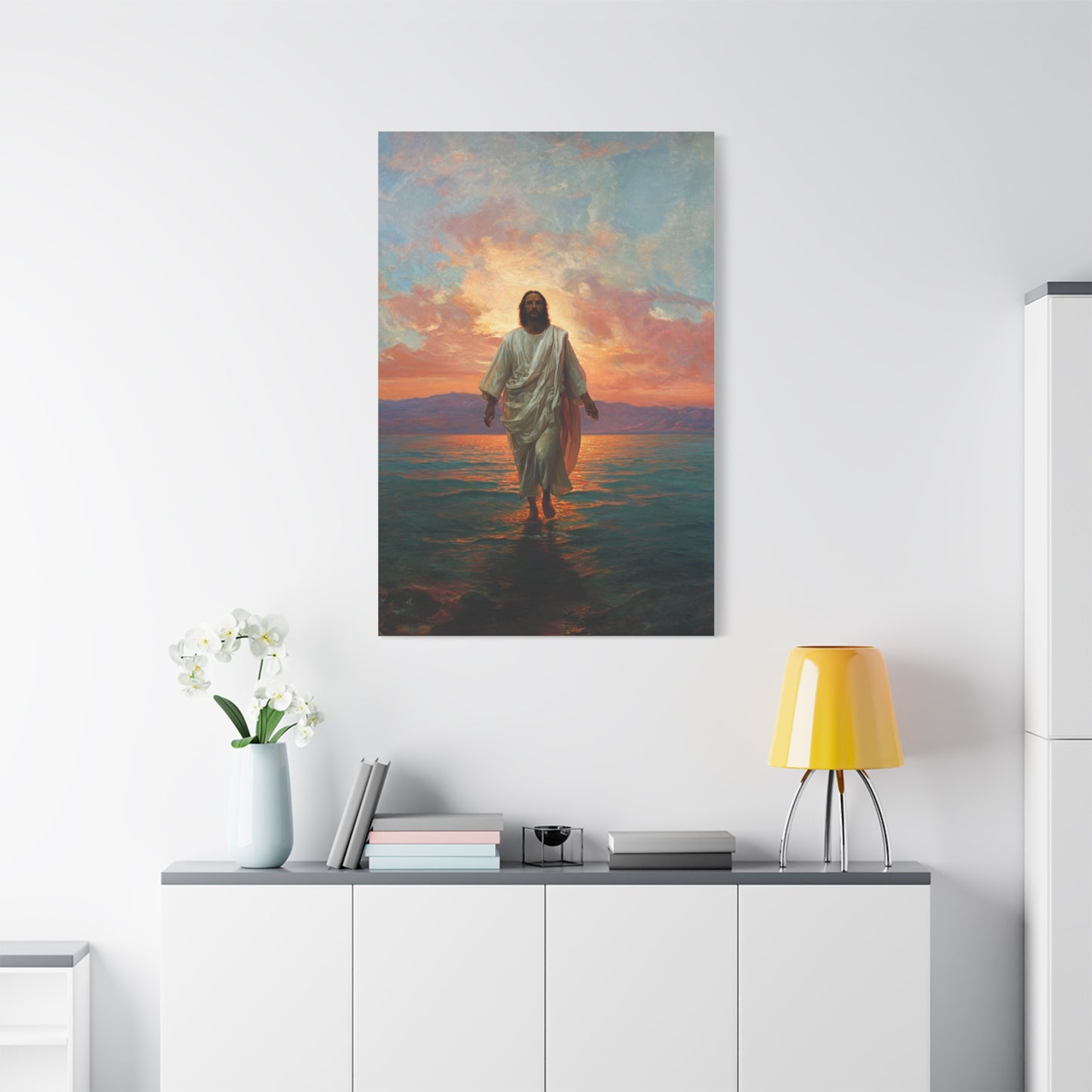 Jesus Walking on the Sea at Sunset Wall Art & Canvas Print