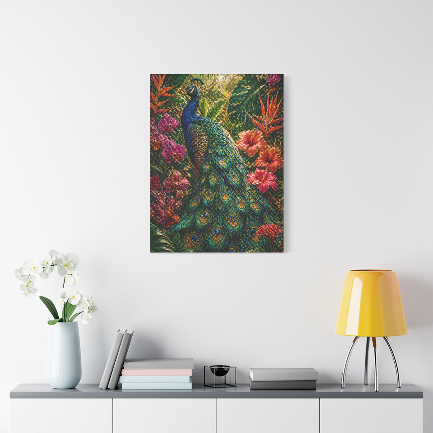 Tropical Maximalist Peacock Jungle Wall Art & Canvas Print