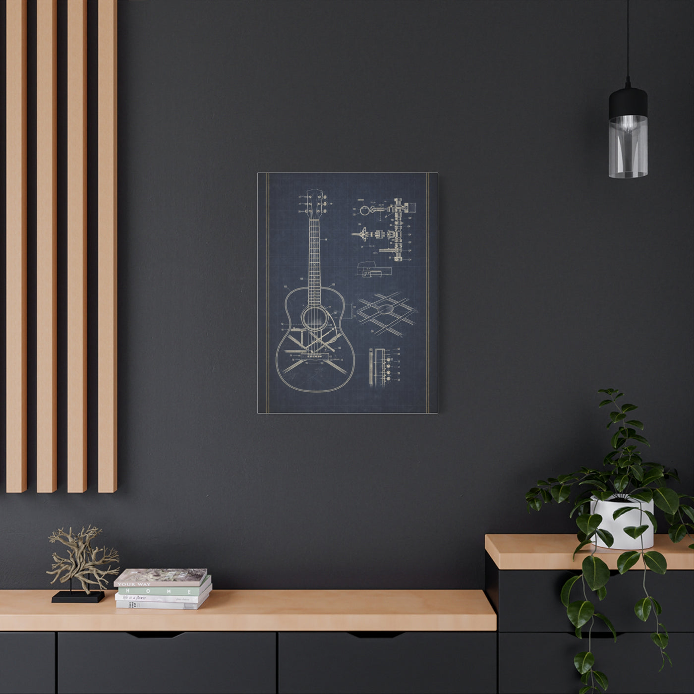 Acoustic Guitar Blueprint Study Wall Art & Canvas Print