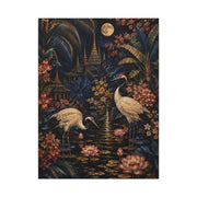 Moonlit Tropical Chinoiserie Crane Garden Tropical Wall Art & Canvas Print