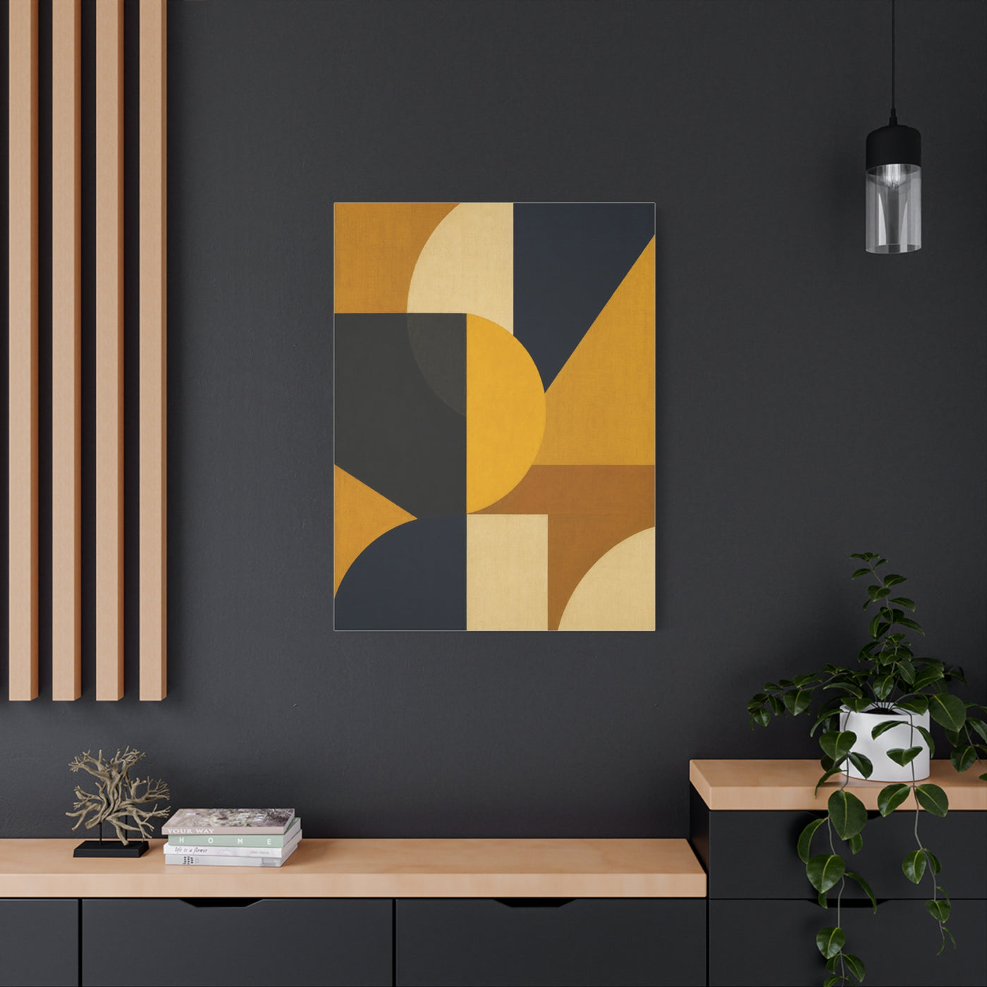 Mid-Century Geometric Mustard Composition Wall Art & Canvas Print