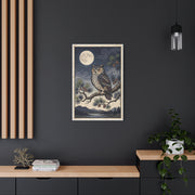 Vintage Moonlit Owl Woodblock Wall Art & Canvas Print