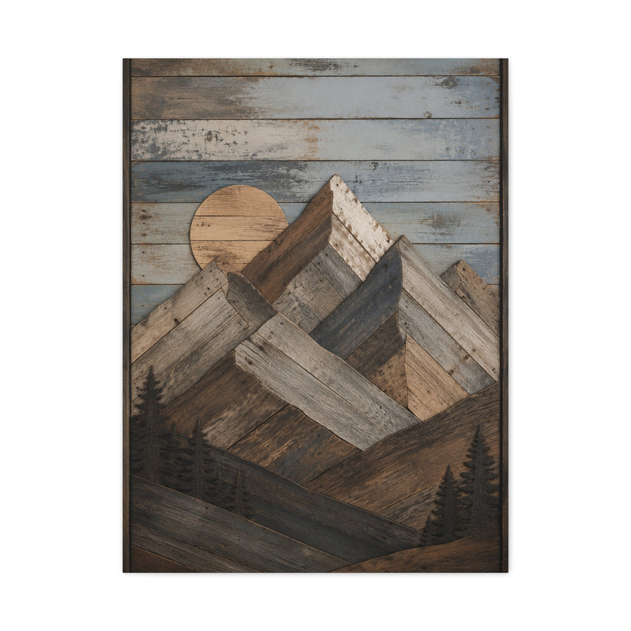 Reclaimed Wood Mountain Landscape Wall Art & Canvas Print