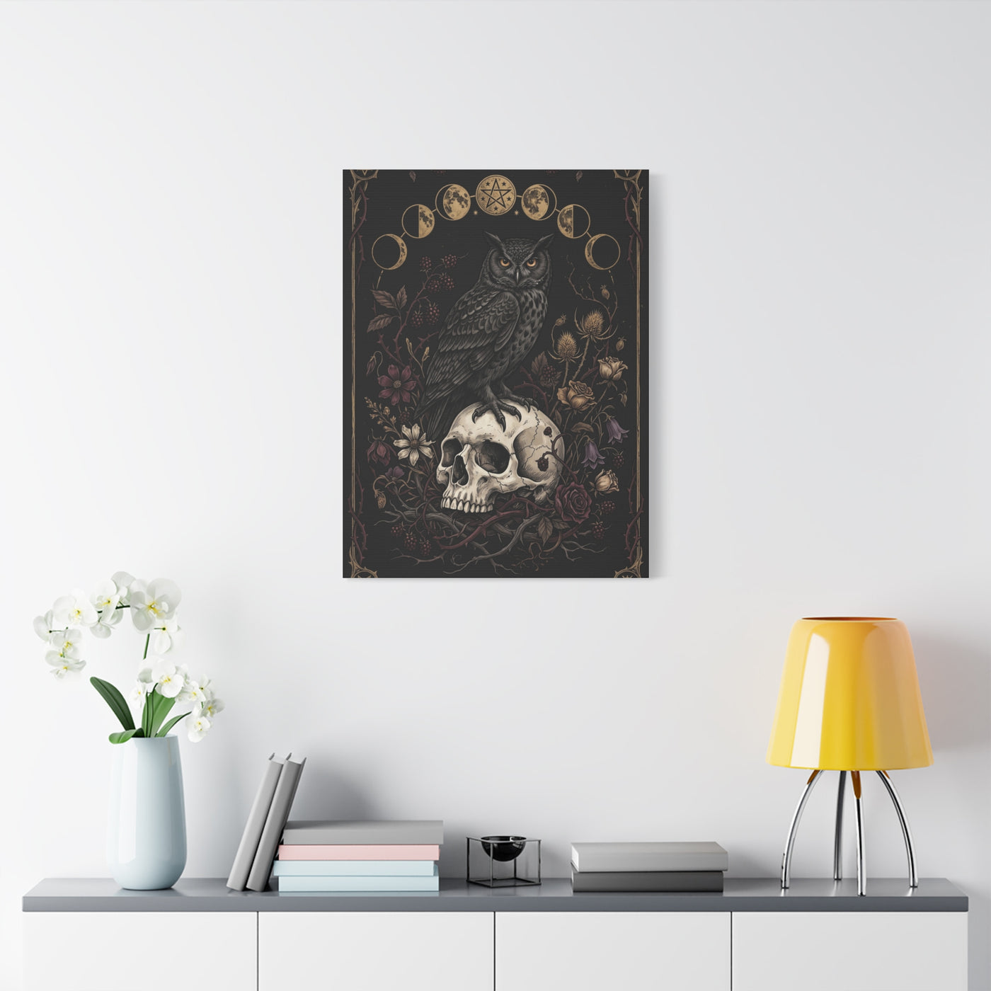 Gothic Occult Owl Skull Composition Wall Art & Canvas Print