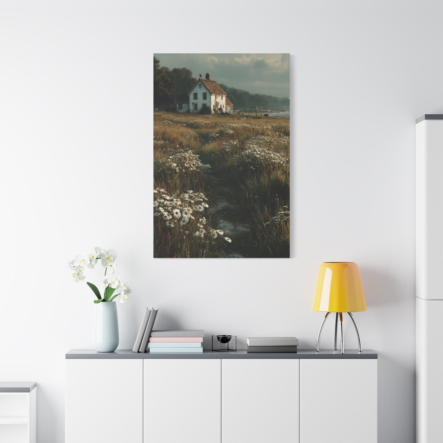 White Farmhouse Wildflower Meadow Wall Art & Canvas Print