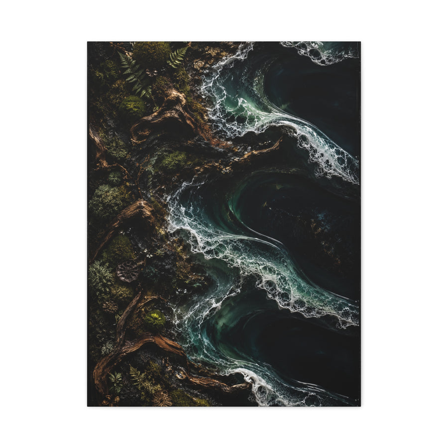 Dark Biophilic Coastal Wave Composition Wall Art & Canvas Print