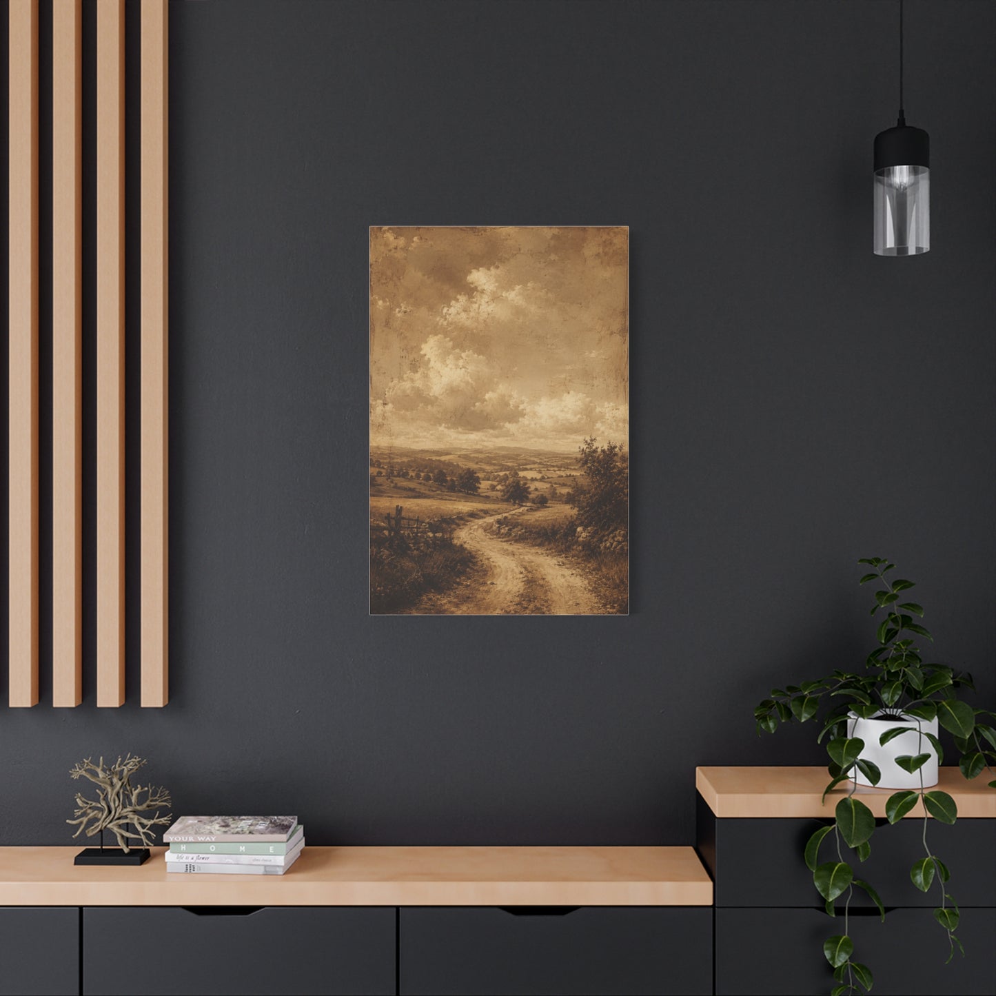 Sepia Countryside Path Panorama Wall Art & Canvas Print