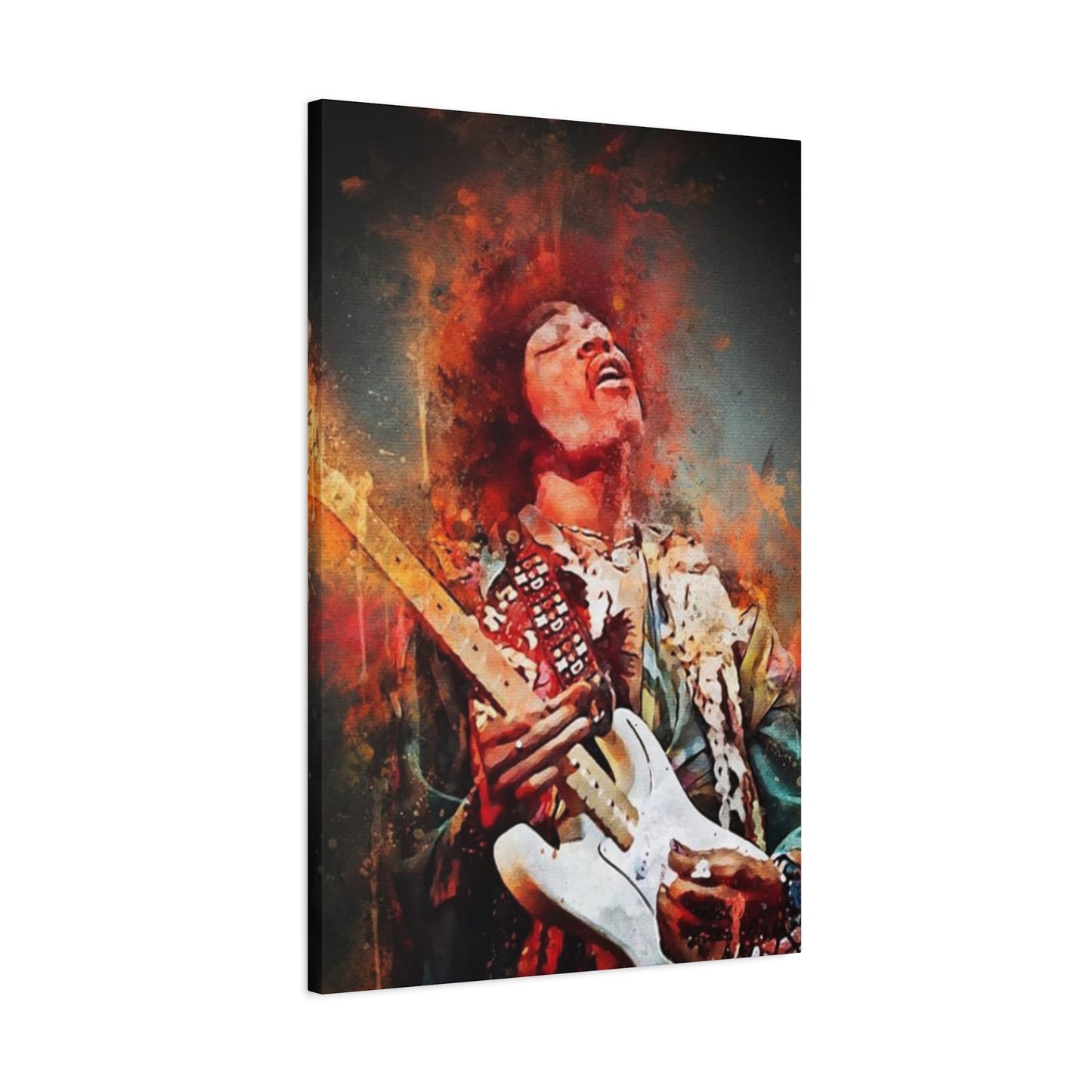 Colorful Jimi Hendrix Playing Guitar Poster Wall Art & Canvas Prints