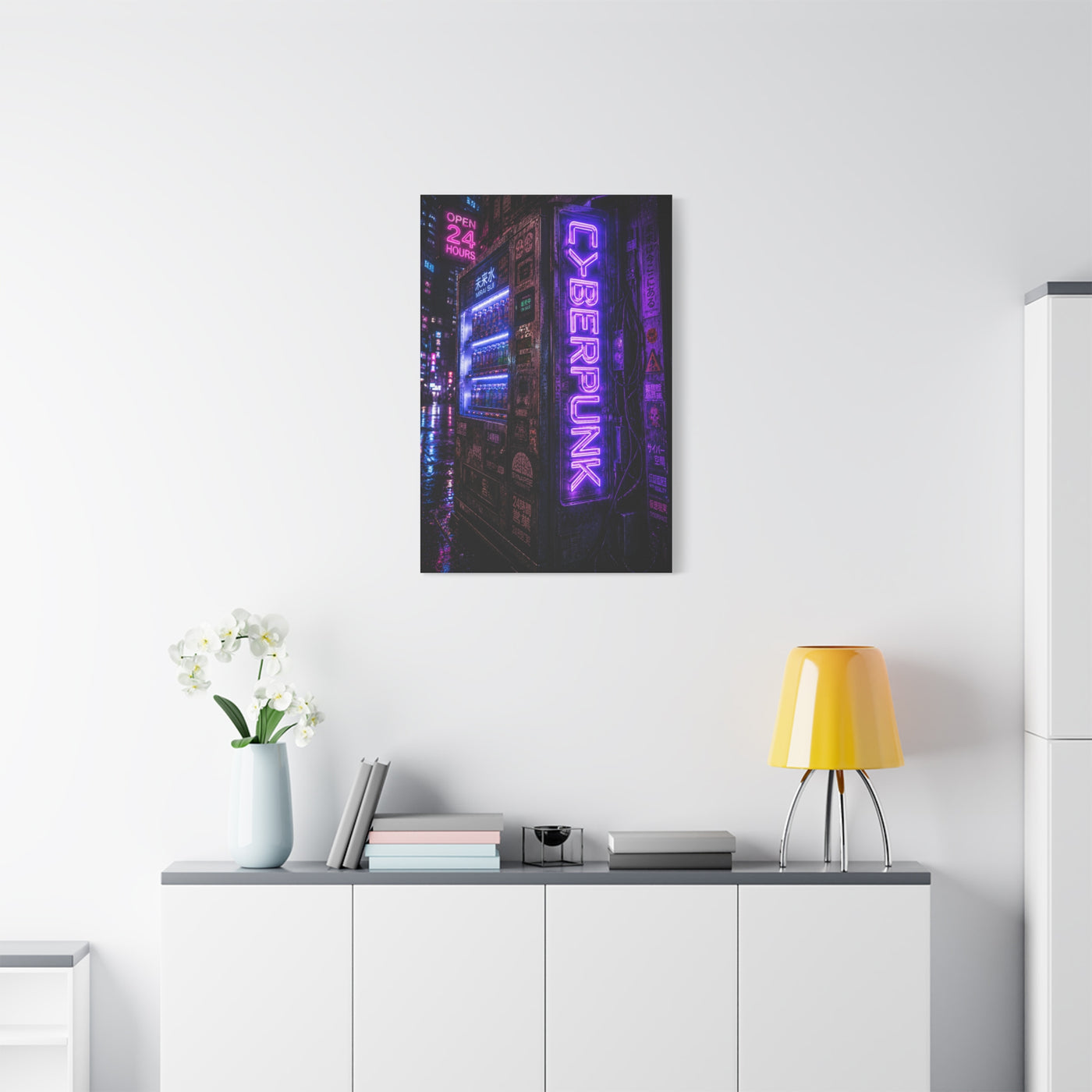 Cyberpunk Neon Vending Machine Street Wall Art & Canvas Print
