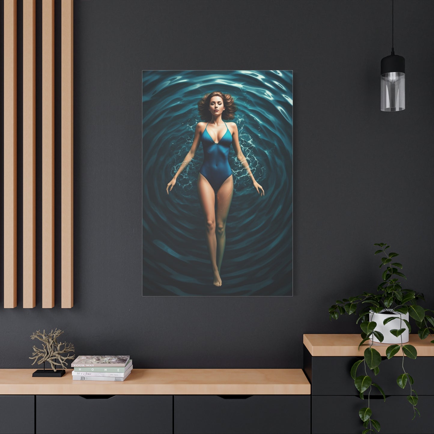 Woman Floating in Circular Blue Water Wall Art & Canvas Prints