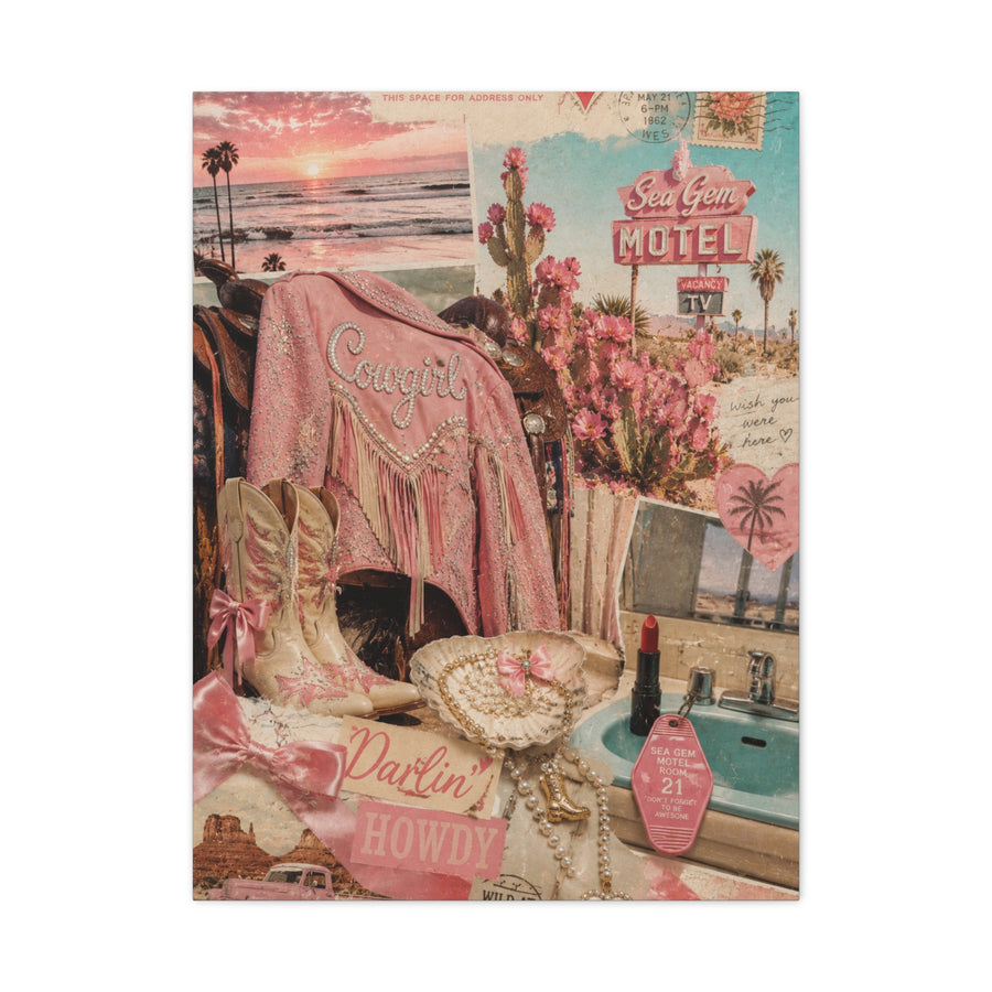 Coquette Cowgirl Desert Postcard Collage Wall Art & Canvas Print