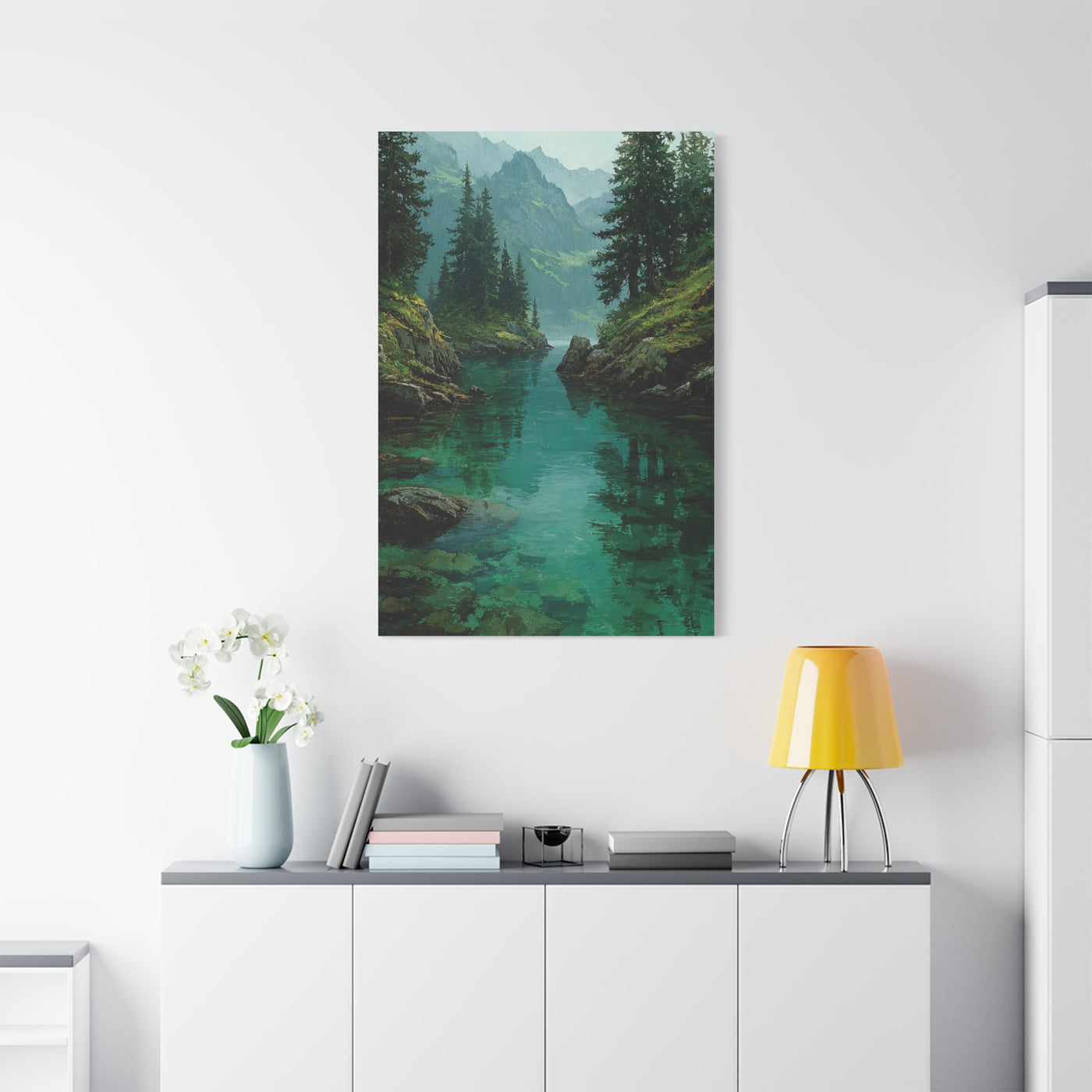 Emerald Mountain Lake Serenity Wall Art & Canvas Print