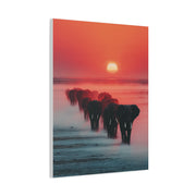 Elephant Herd Sunset Journey Wall Art & Canvas Print