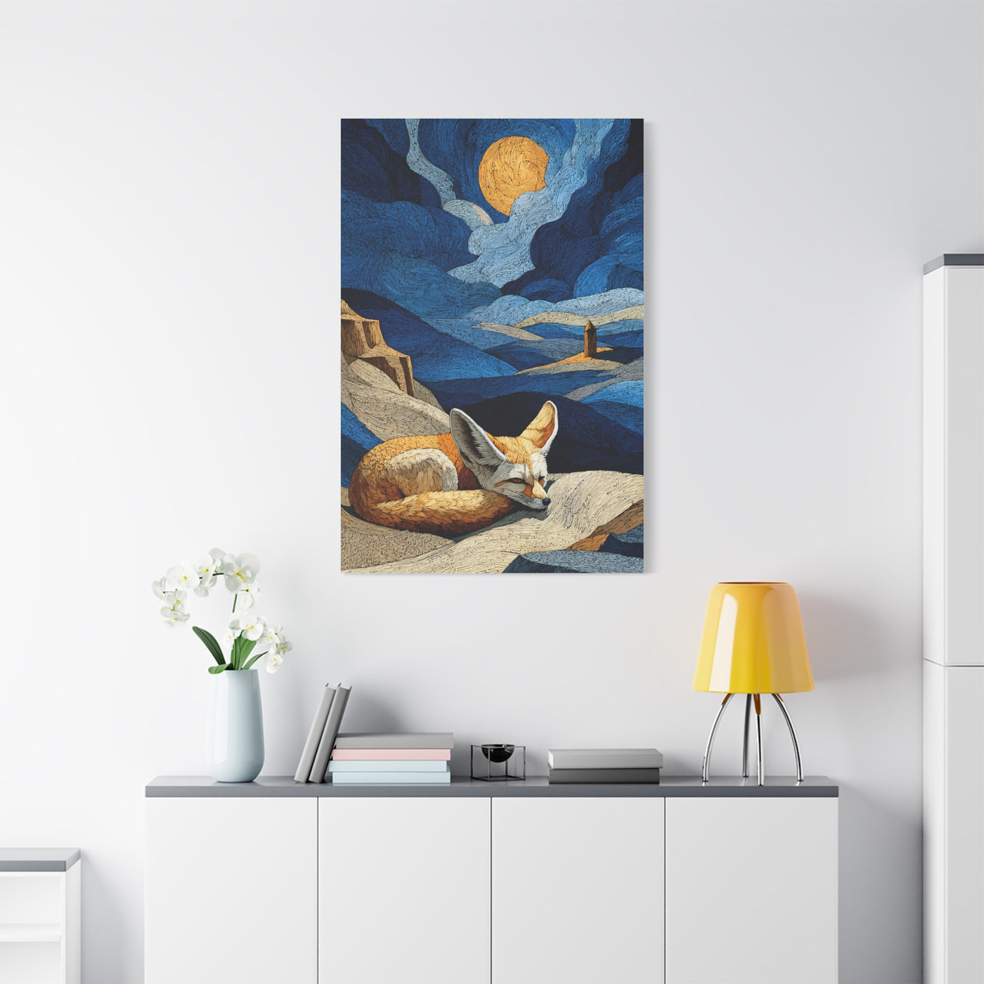 Sleeping Fox Moonlit Landscape Wall Art & Canvas Print