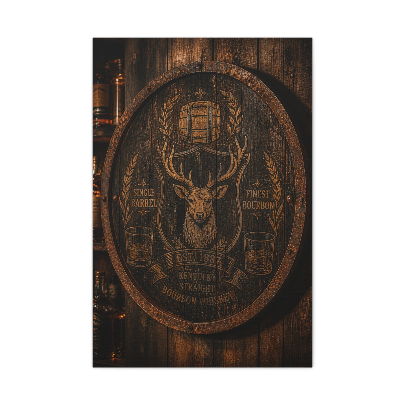 Bourbon Barrel Crest Wall Art & Canvas Print