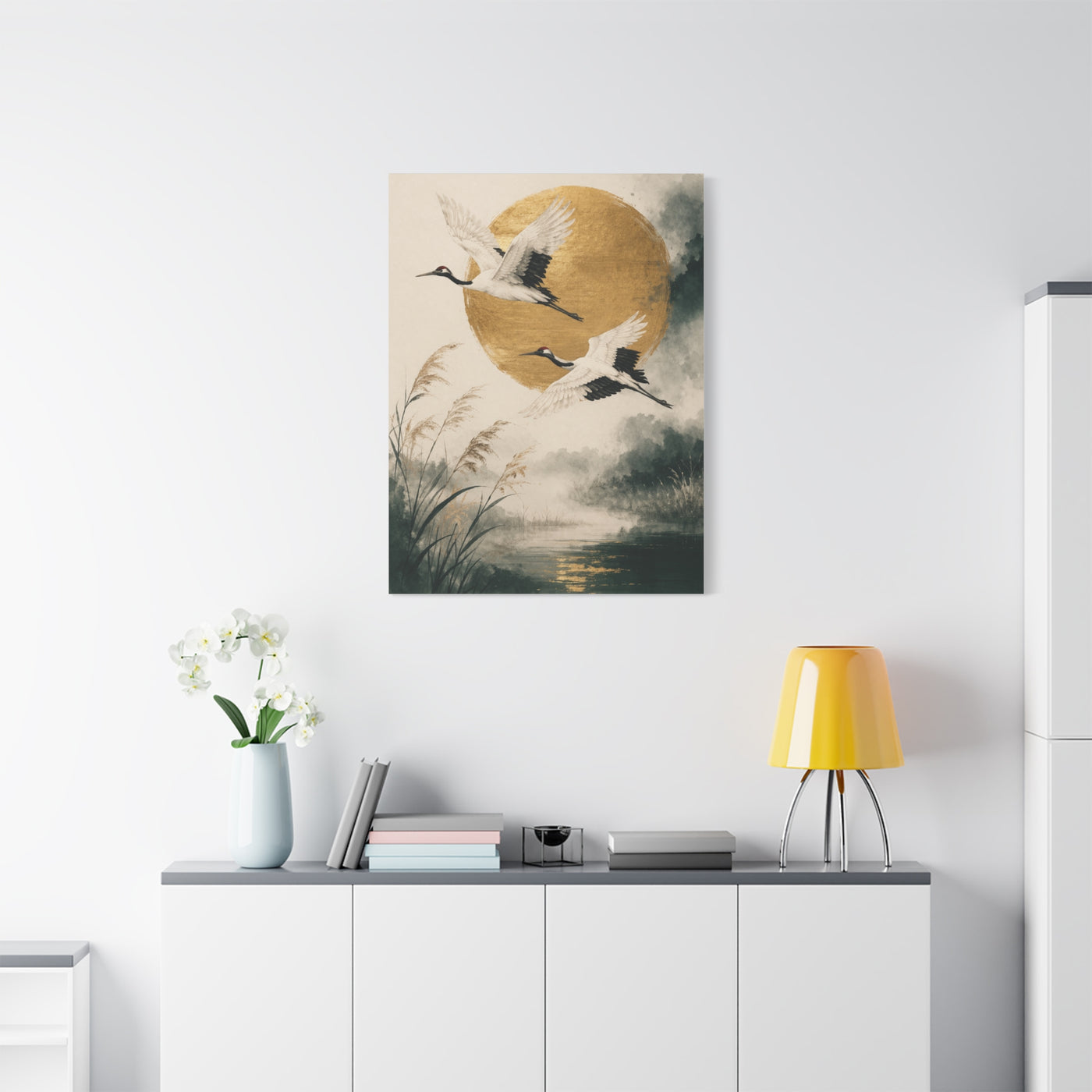 Golden Crane Serenity Wall Art & Canvas Print