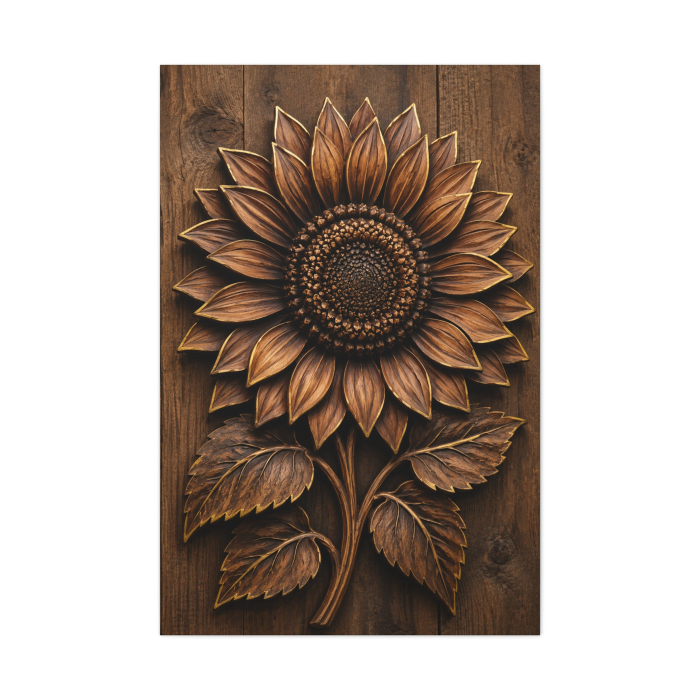Carved Wooden Sunflower Relief Wall Art & Canvas Print