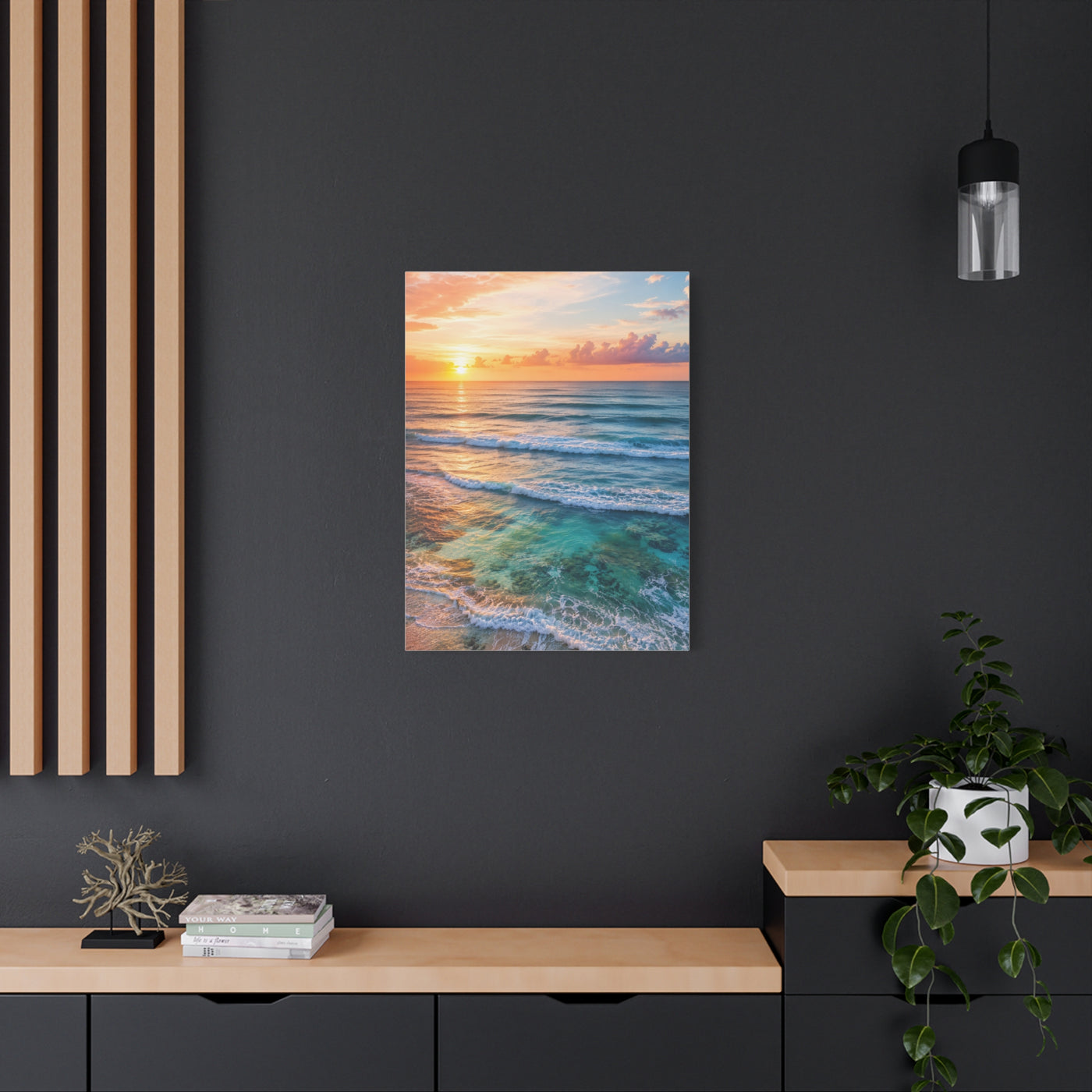 Golden Sunrise Ocean Horizon Scene Wall Art & Canvas Print