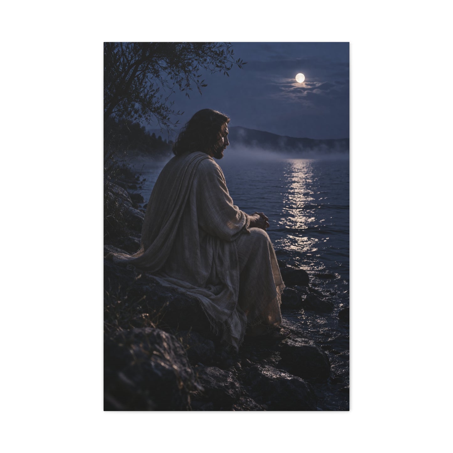 Jesus by the Water Moonlight Reflection Wall Art & Canvas Print