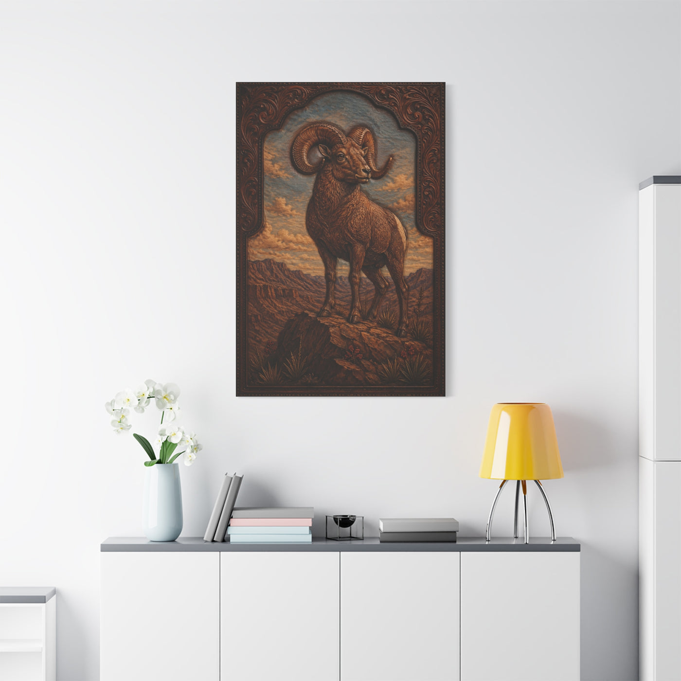 Hand Tooled Bighorn Sheep Southwest Wall Art & Canvas Print
