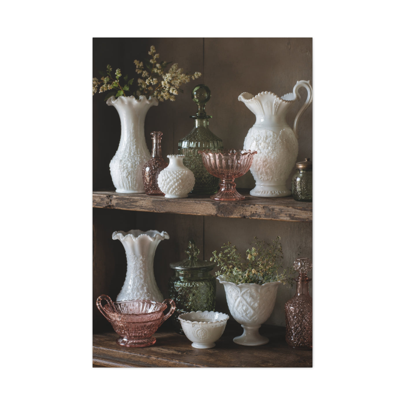 Antique Glassware Still Life Shelf Display Wall Art & Canvas Print