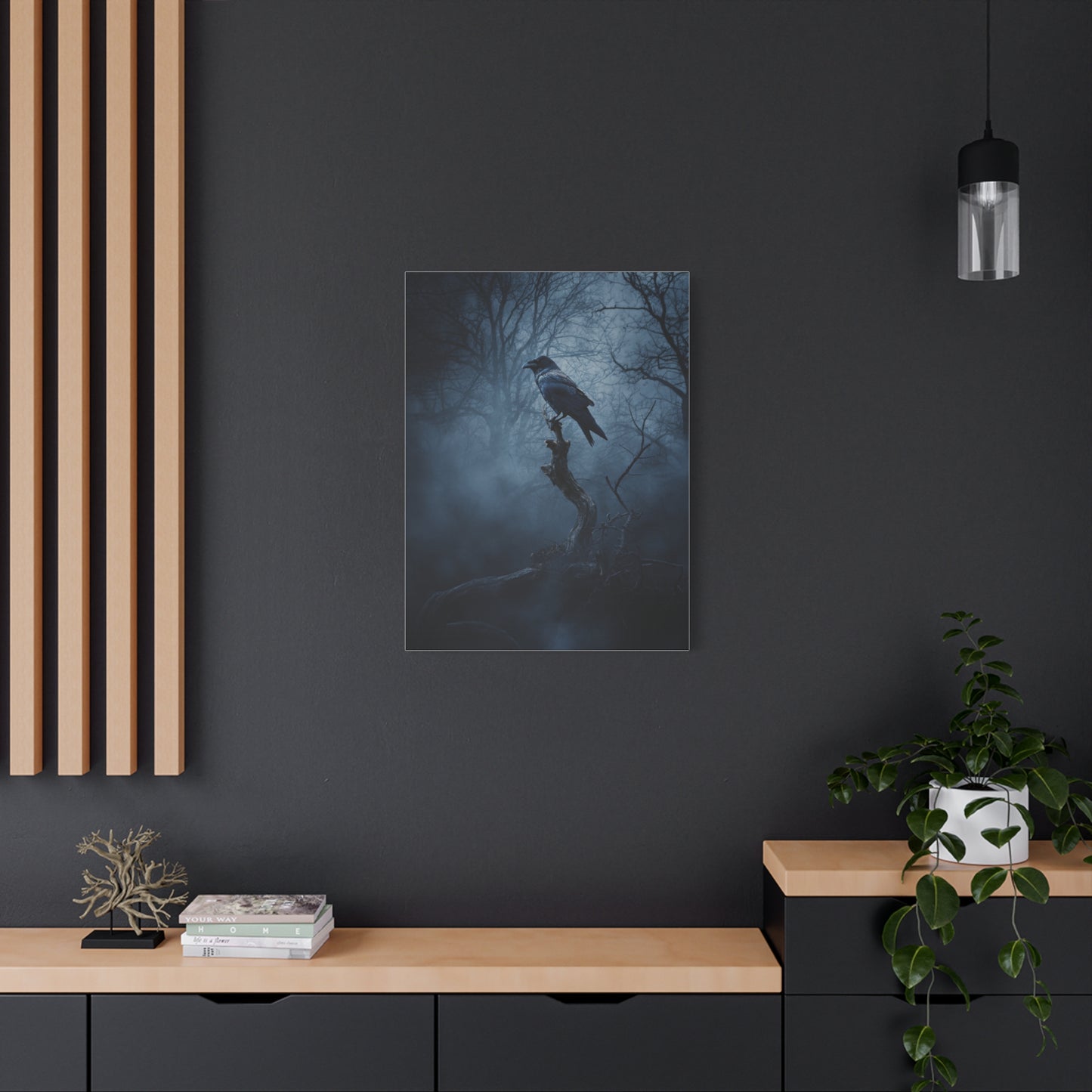 Solitary Raven on Twisted Branch Wall Art & Canvas Print