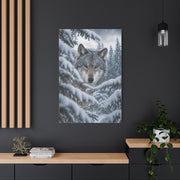 Snow-Covered Pine Wolf Close Portrait Wall Art & Canvas Print