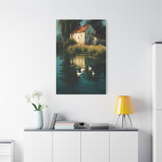 Farmhouse Pond with Ducks Reflection Wall Art & Canvas Print