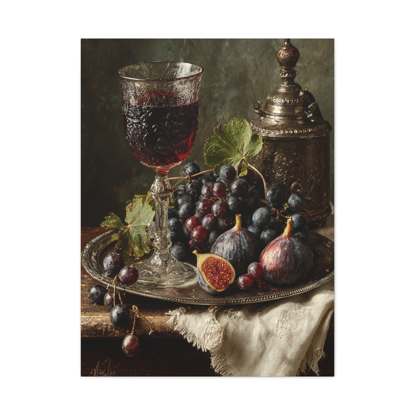 Old Master Fig and Wine Still Life Wall Art & Canvas Print