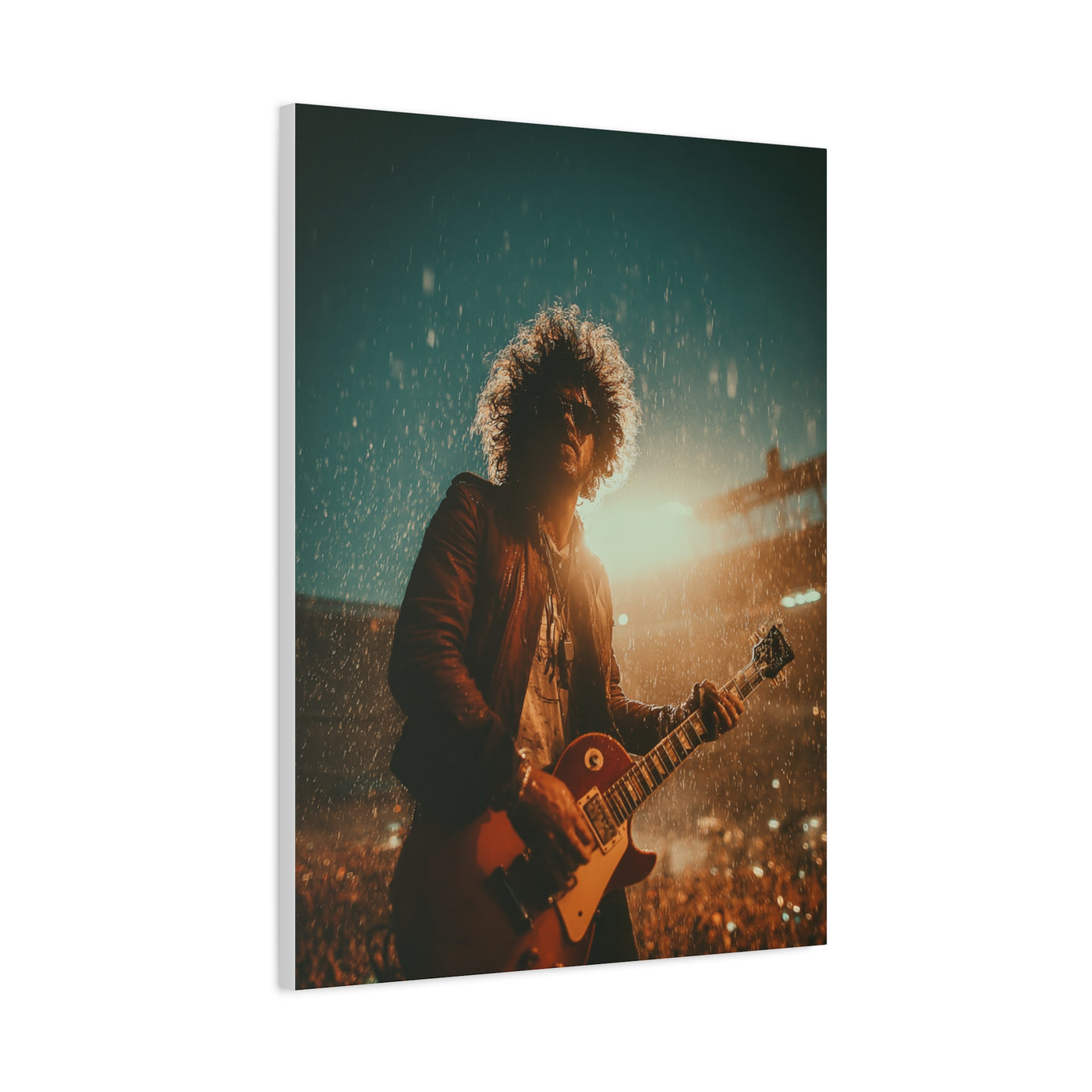 Rain Soaked Rock Guitar Performance Wall Art & Canvas Print