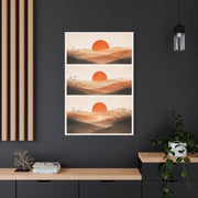 Japandi Orange Sun Triptych Landscape Wall Art & Canvas Print