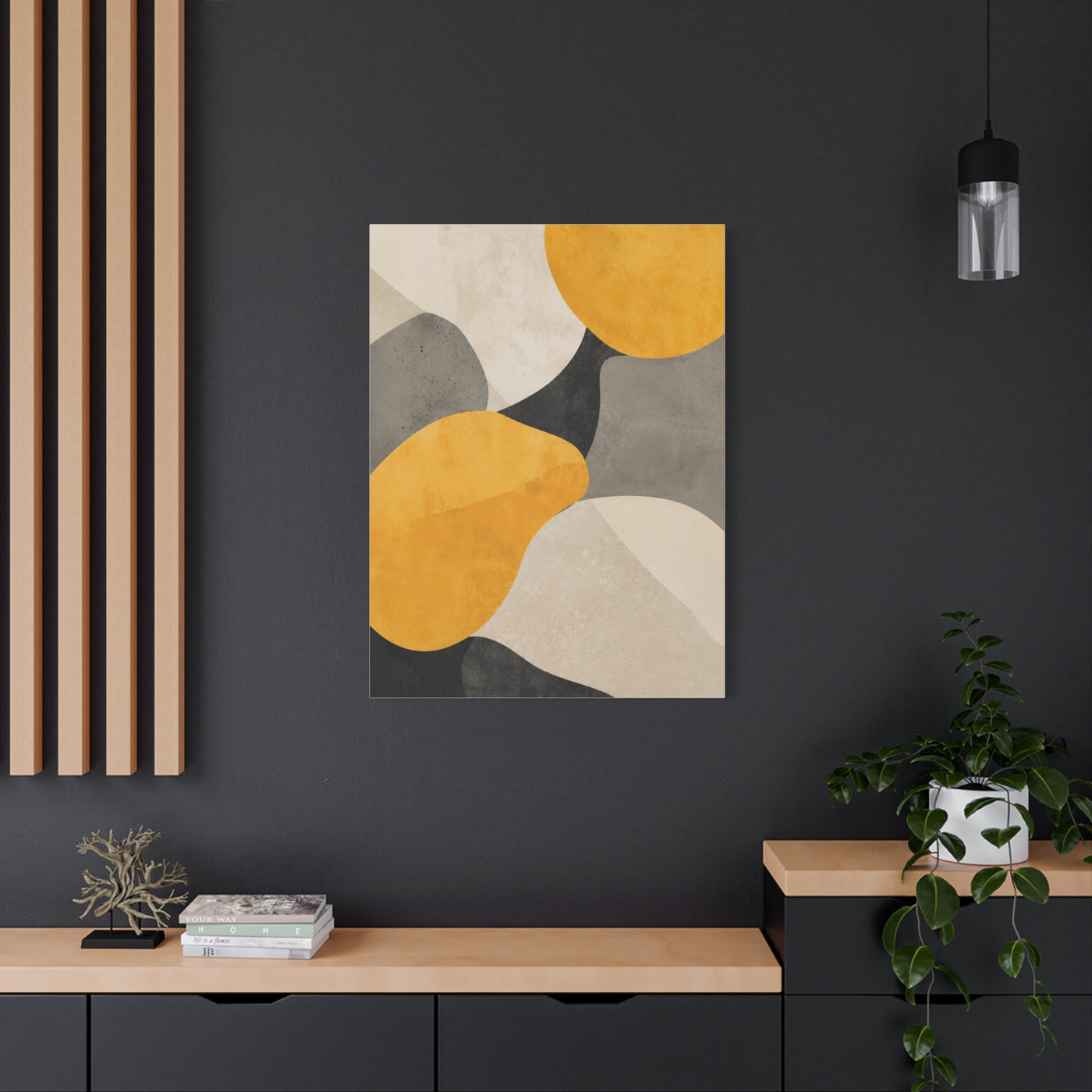 Pebble Form Mustard & Neutral Abstract Wall Art & Canvas Print