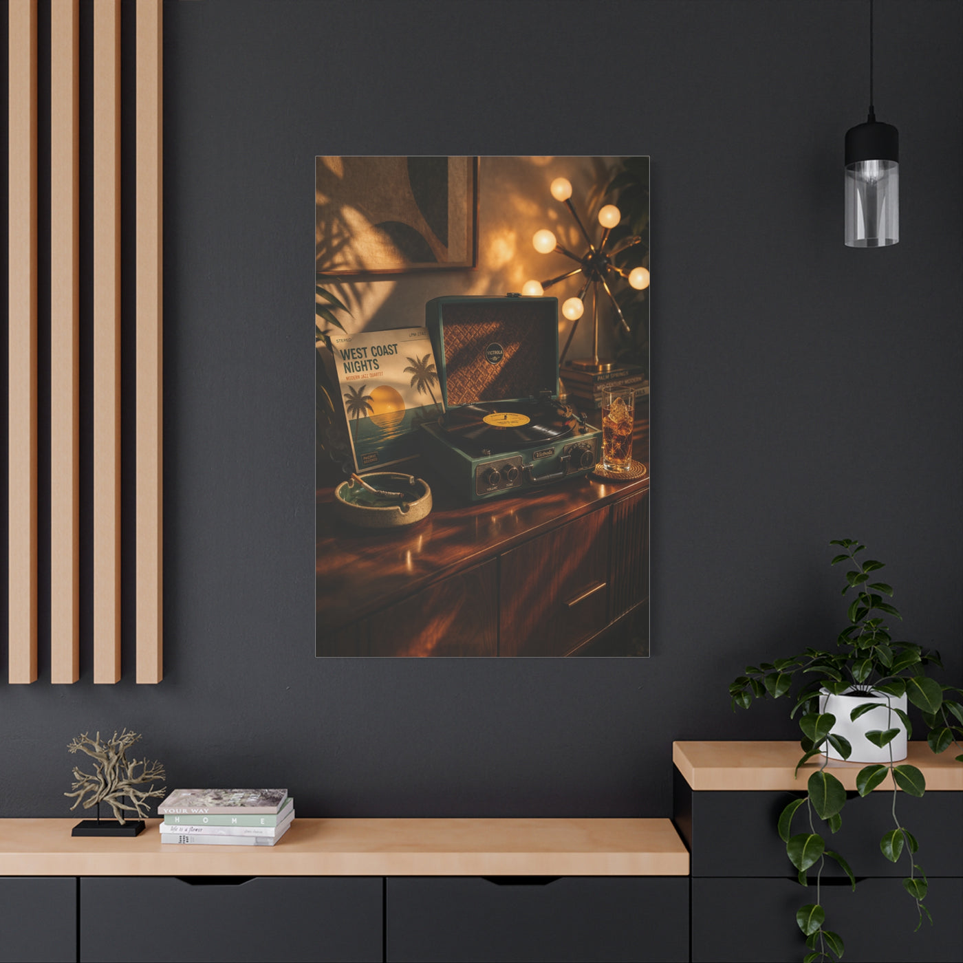 Retro Record Player Lounge Scene Wall Art & Canvas Print