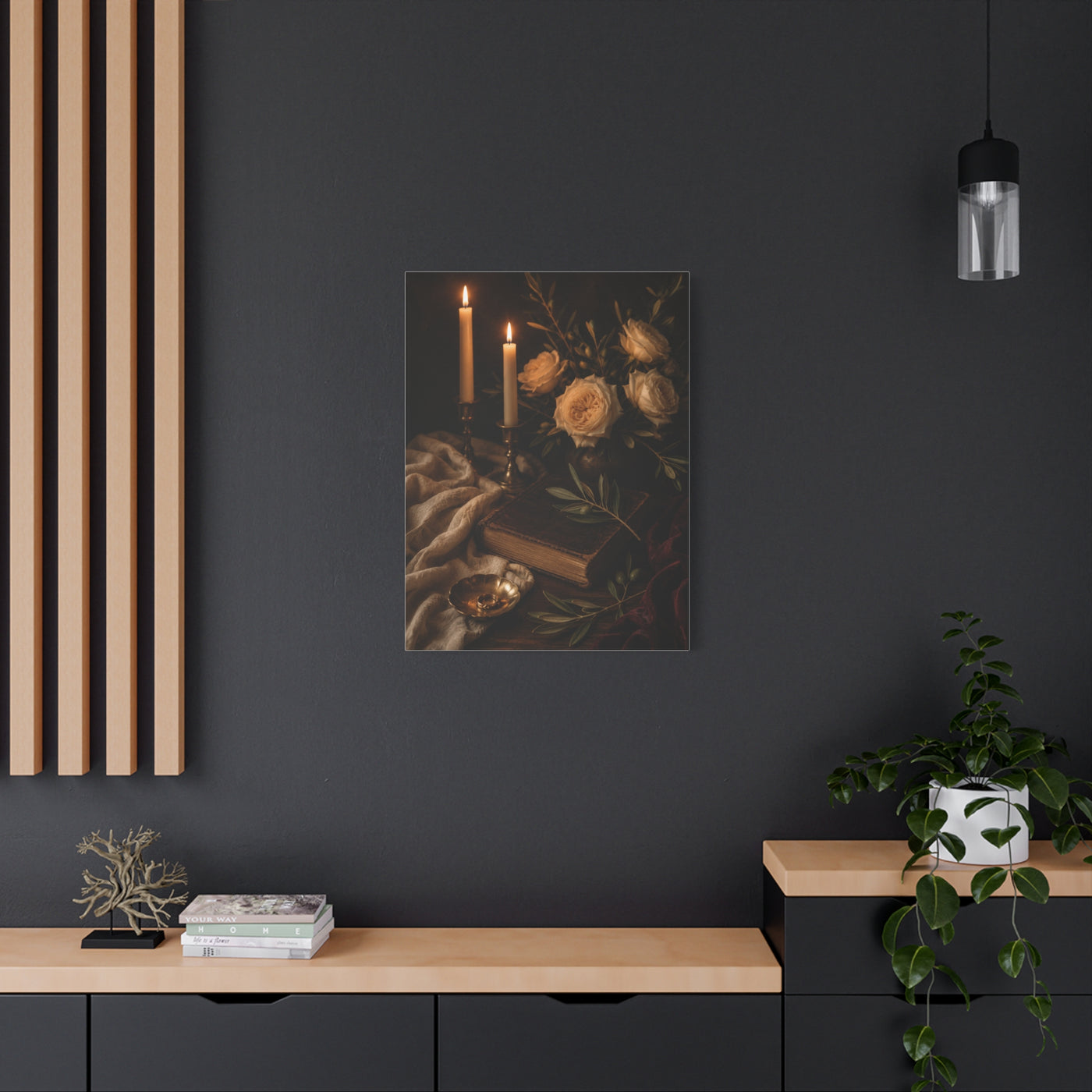 Romantic Candlelit Rose Still Life Wall Art & Canvas Print