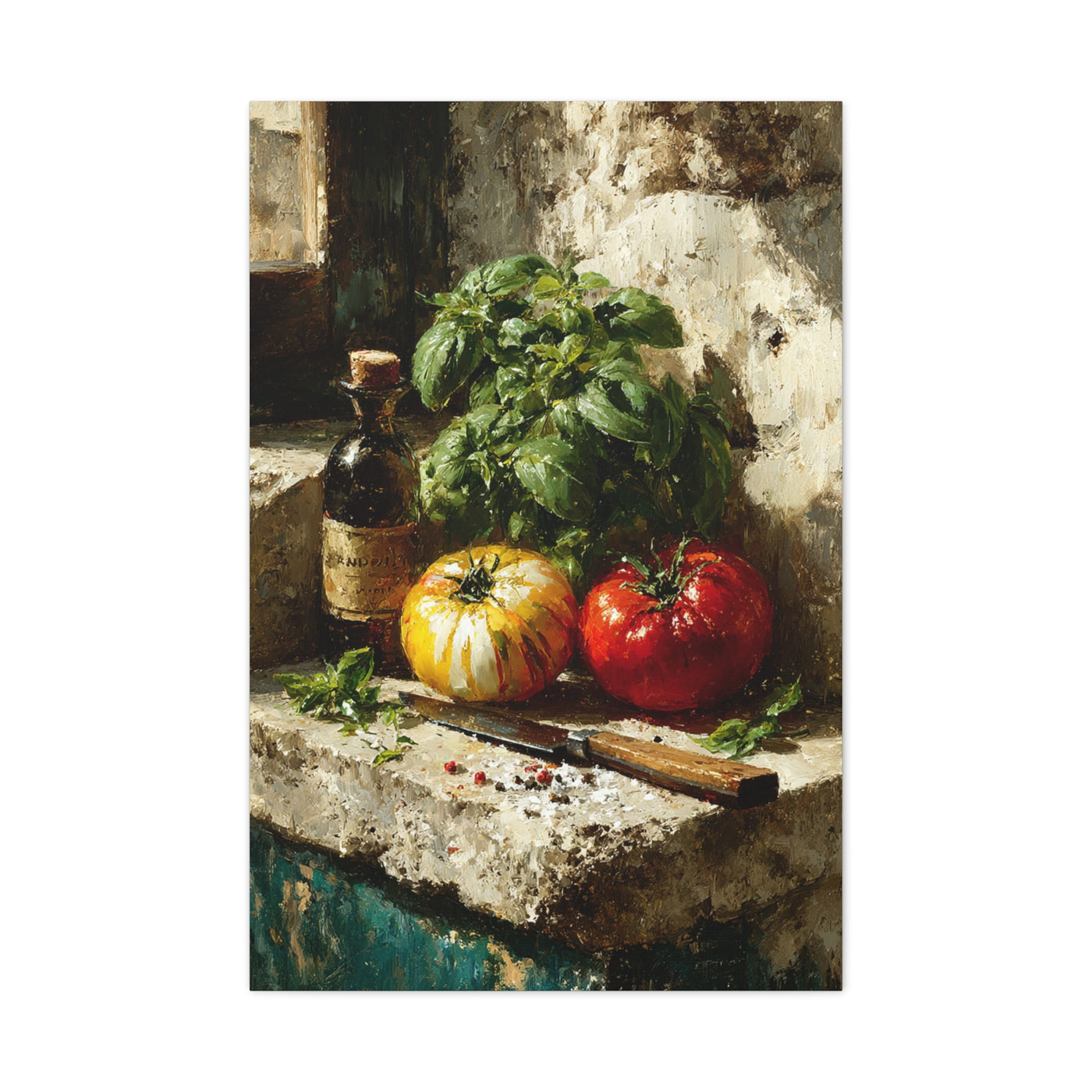 Italian Tomato & Basil Painterly Still Life Wall Art & Canvas Print