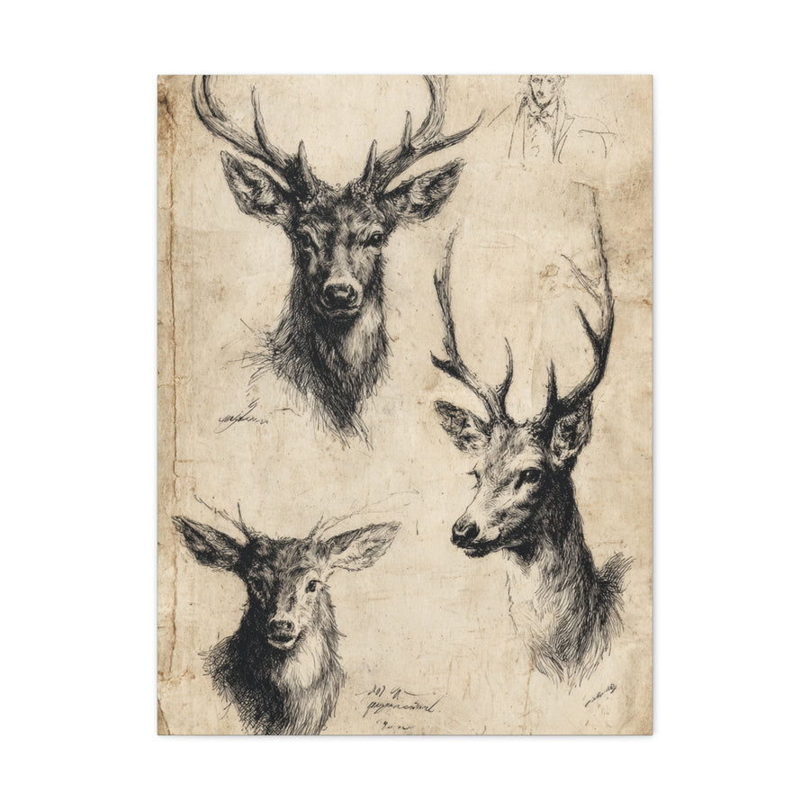 Vintage Natural History Deer Study Wall Art & Canvas Print