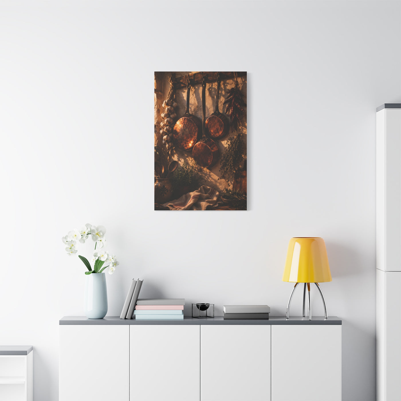 Copper Cookware Rustic Kitchen Wall Art & Canvas Print