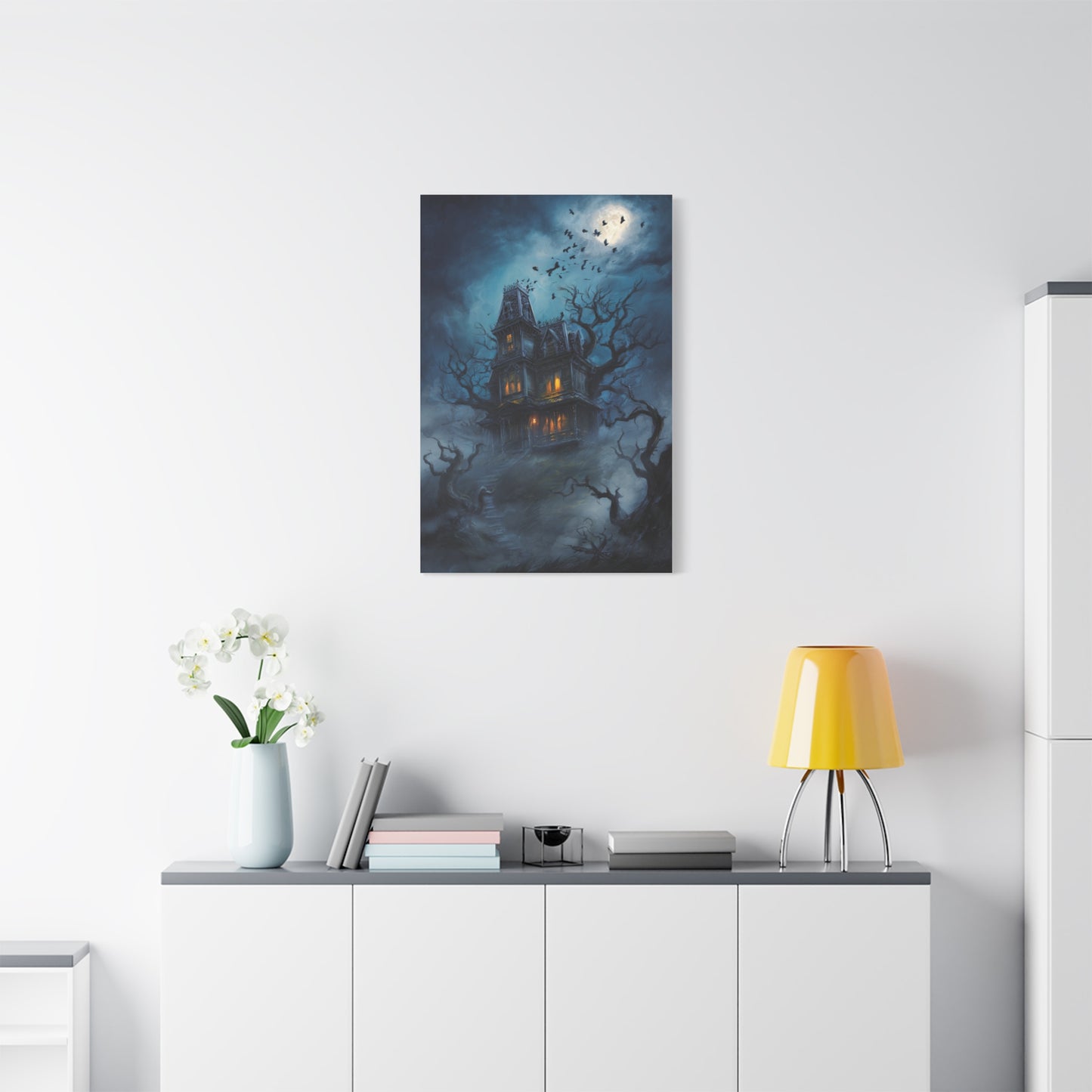 Haunted Victorian House Under the Full Moon Wall Art & Canvas Print
