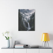 Fog-Filled Conifer Valley & Waterfall Wall Art & Canvas Print