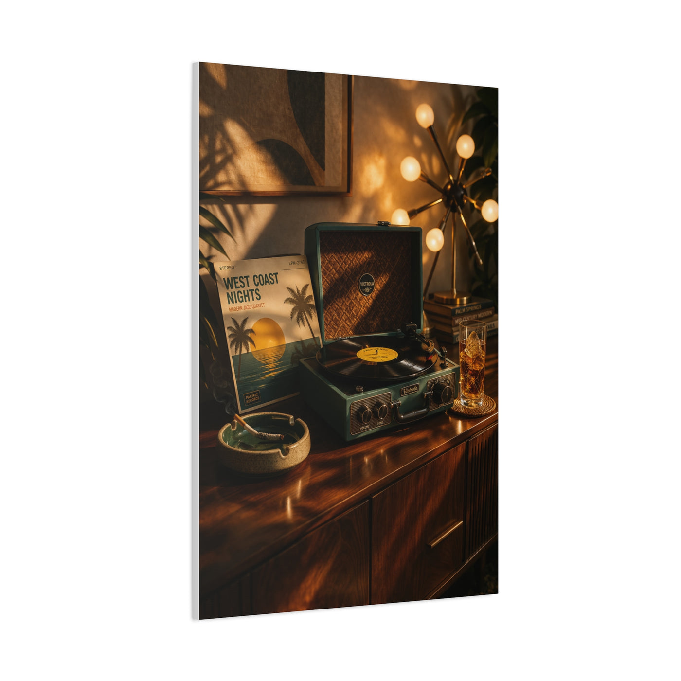 Retro Record Player Lounge Scene Wall Art & Canvas Print