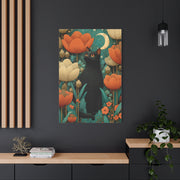 Folk Black Cat Garden Wall Art & Canvas Print