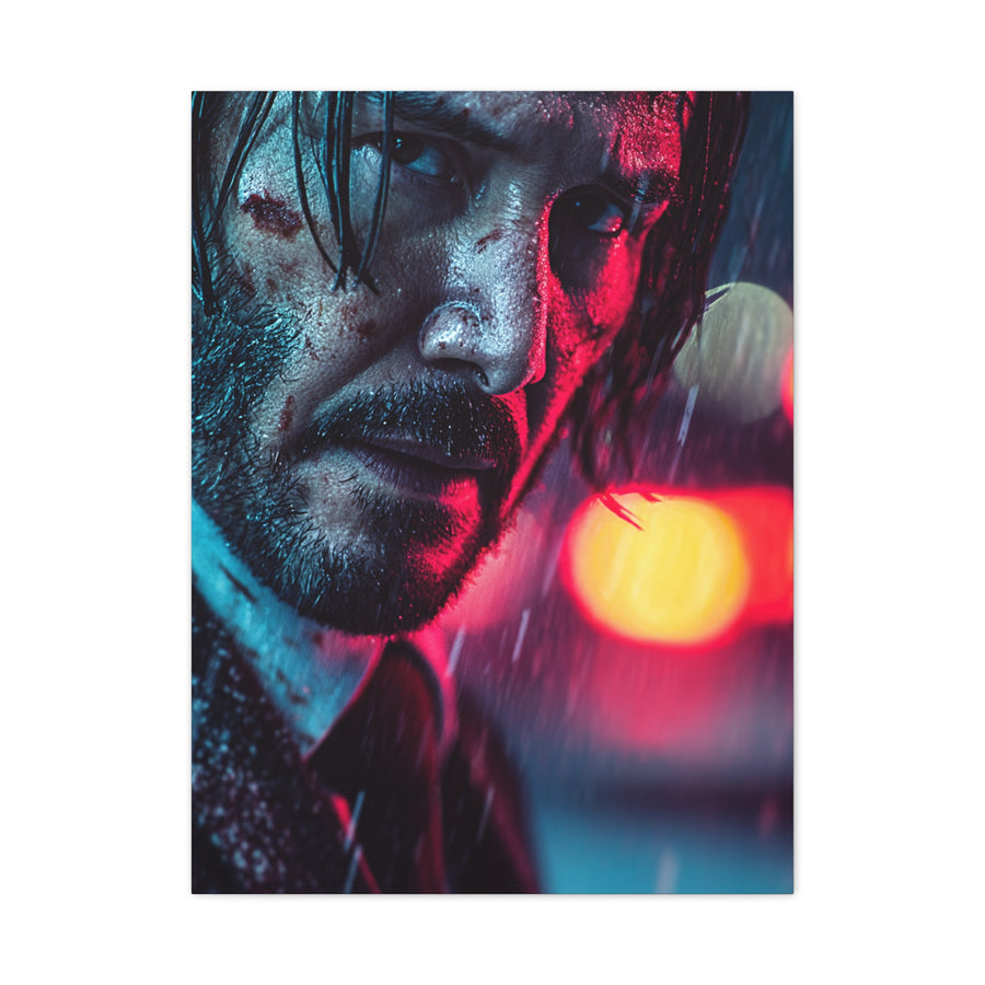 John Wick Neon Rain Close-Up Movie Poster Wall Art & Canvas Print