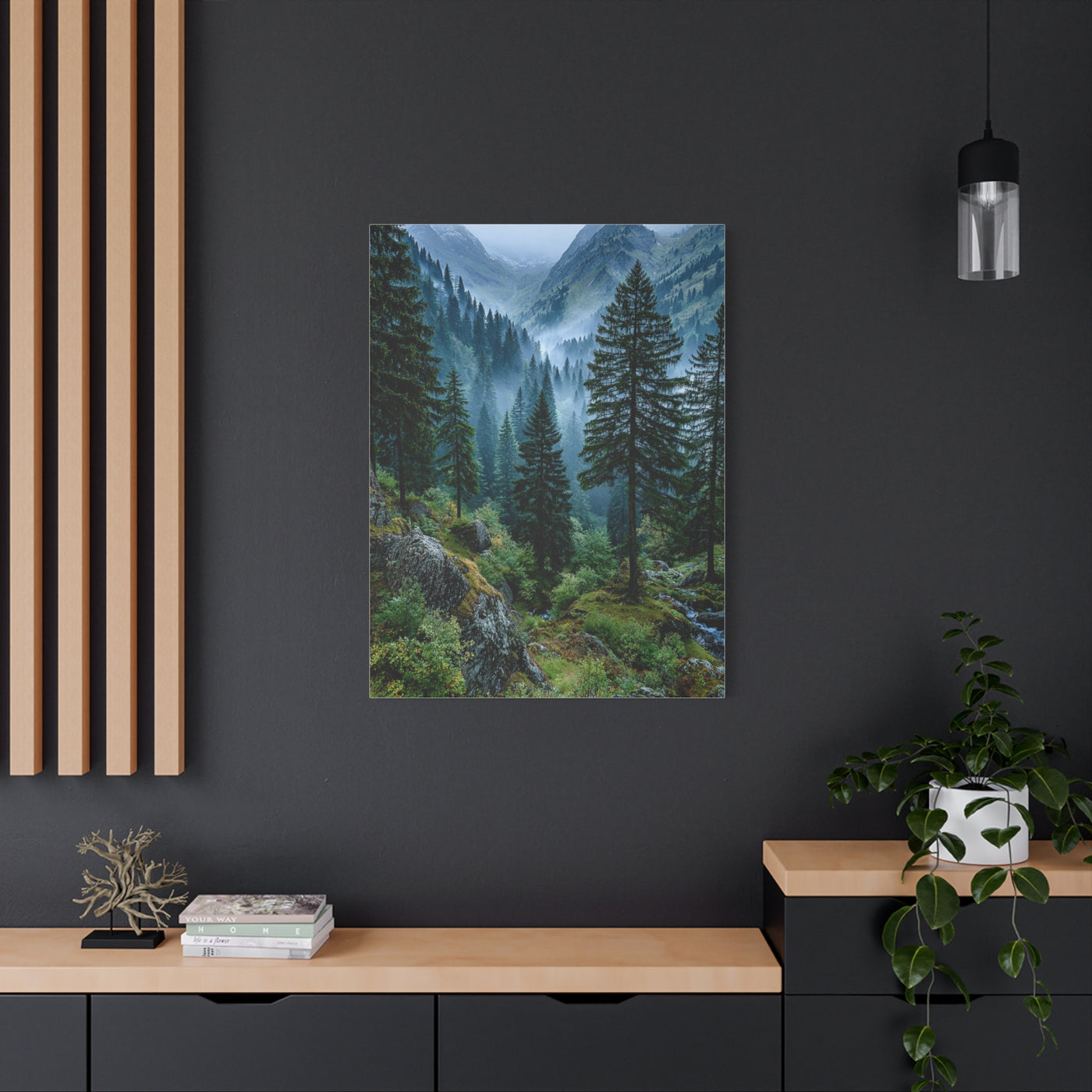 Misty Pine Green Mountain Landscape Wall Art & Canvas Print
